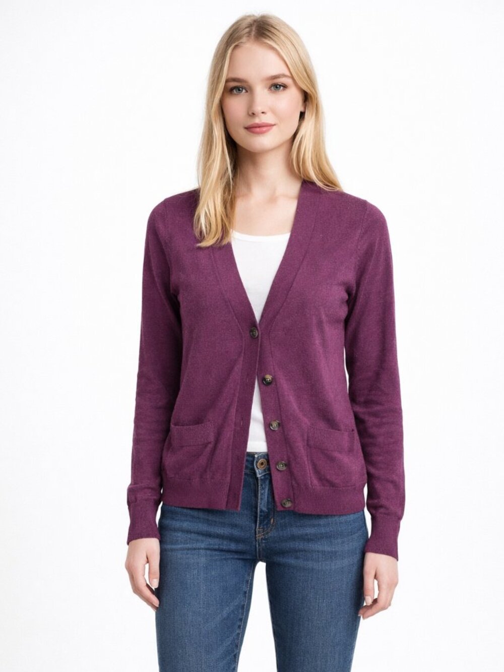 2/$30 J. Crew V-Neck Cardigan with Pockets Burgundy Medium #A1805